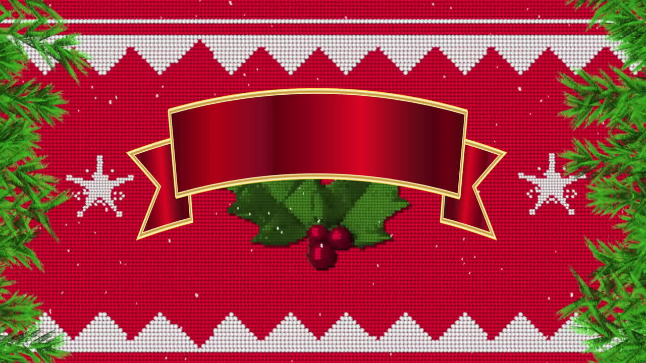 animación de bandera roja con espacio de copia sobre decoraciones navideñas en fondo rojo