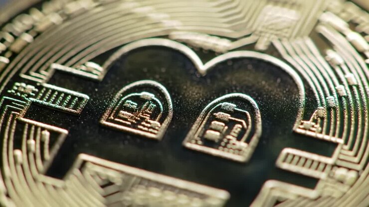 Close-up of a Bitcoin coin