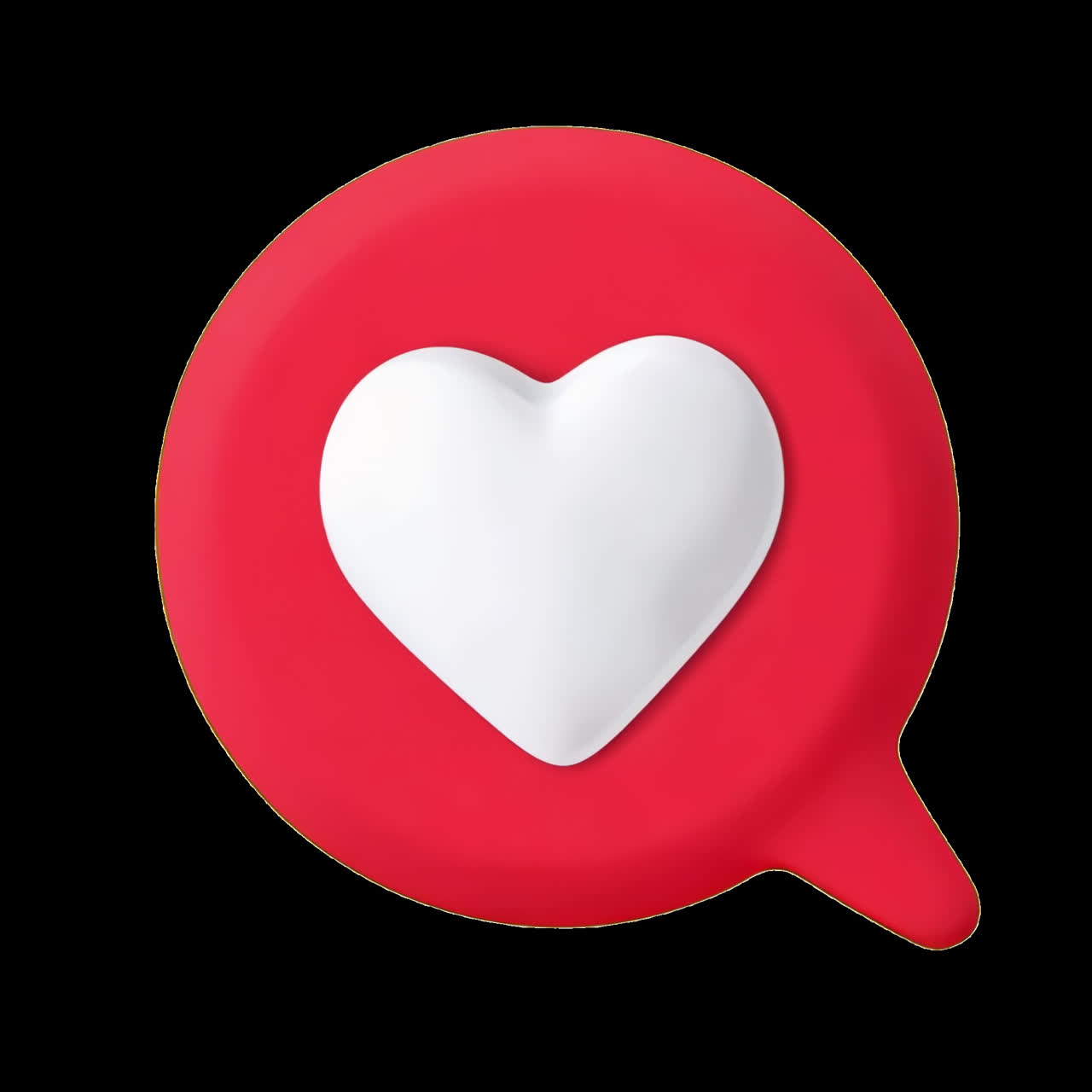 Heart-shaped chat bubble icon animation isolated asset, transparent 4K video, alpha channel, ProRes