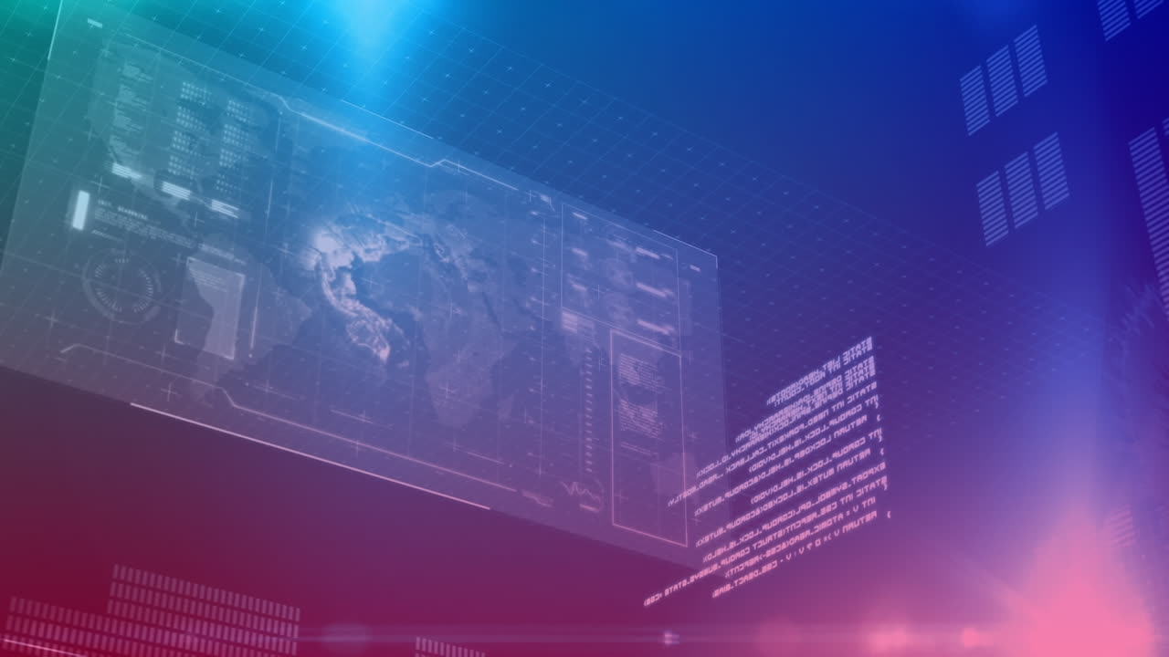 Animation of interactive screen with world map and data processing