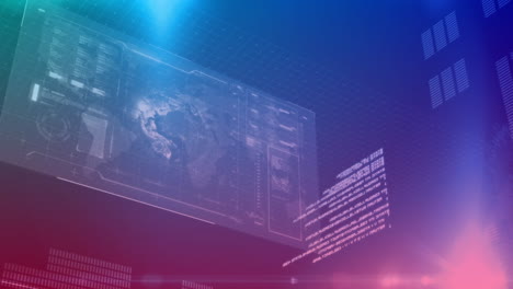 animación de pantalla interactiva con mapa del mundo y procesamiento de datos