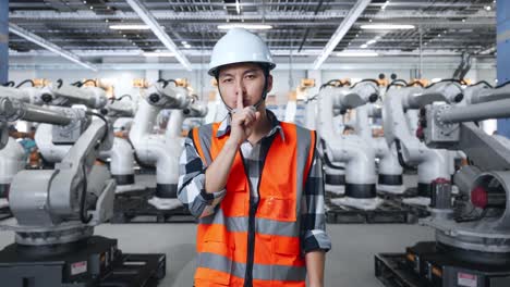 trabajador de fábrica con robots