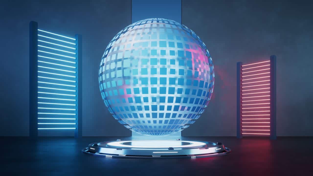 Sfera con data e luci al neon luminose, rendering 3D