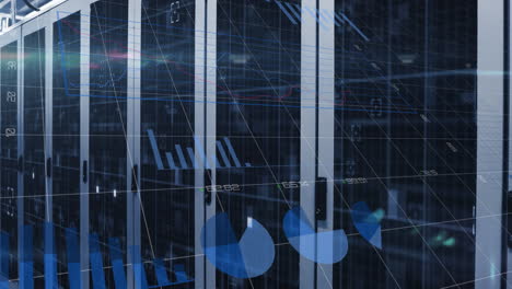 animation of diverse financial data and graphs over servers