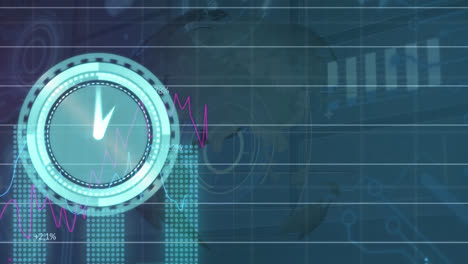 animación del procesamiento de datos y el reloj sobre el globo