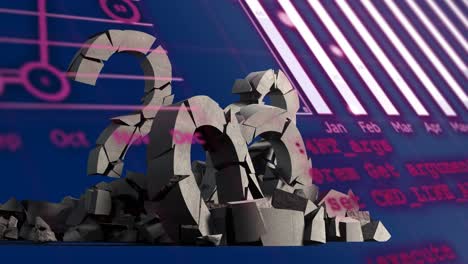 animación del procesamiento de datos financieros sobre números que se desmoronan