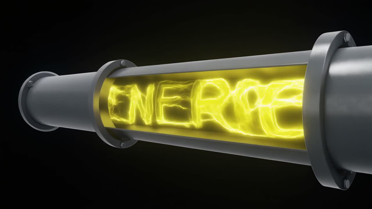 Glowing Yellow Electrical Energy Pulsing Inside a Pipe
