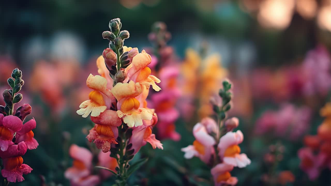 A Vibrant Display of Snapdragon Flowers in Bloom: Captivating Colors and Textures in Nature's Palette During the Golden Hour
