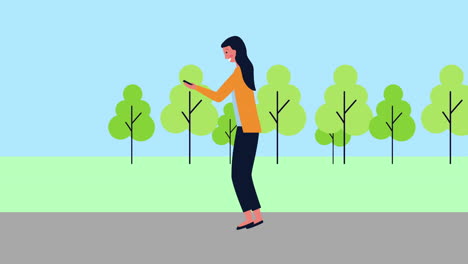 joven mujer de negocios usando un teléfono inteligente en el campo