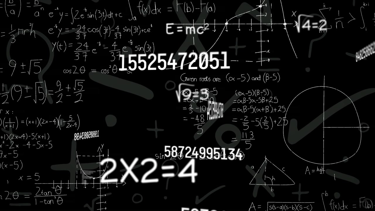 Animation of business numbers and mathematical symbols and network of connections