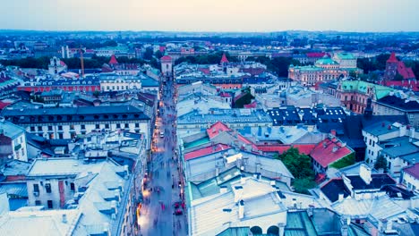 poland krakow rooftop timelapse at subset red roof tiles street lights birds eye view houses from top old buildings