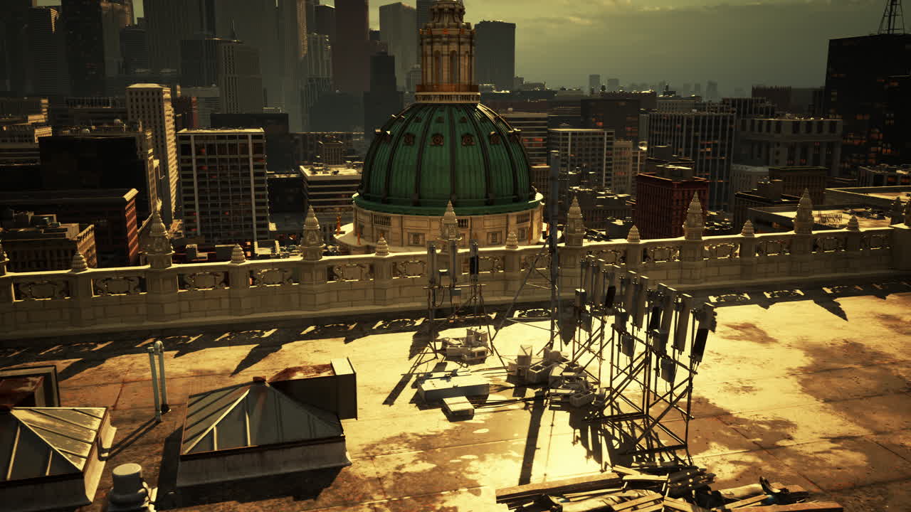 지붕 에서 도시 를 바라보는 장면