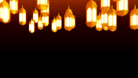 glowing celebration lantern hanging from ceiling on dark background. ramadan kareem islamic motion background. 3d loopable animation.