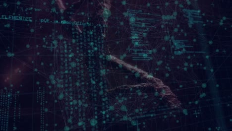 animación del patrón de cuadrícula con puntos conectados, hélice de adn y códigos de programación
