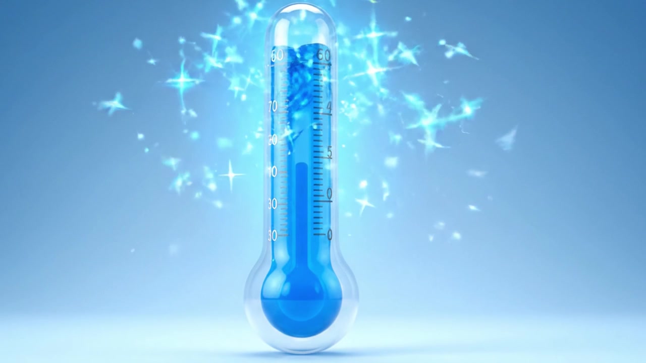 A close-up view of a traditional glass thermometer displaying a vibrant blue liquid, illustrating temperature measurement in a visually striking and clear format.