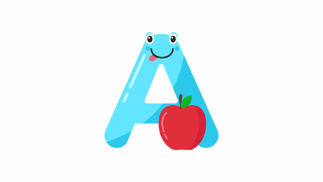 Lærerig animation af bogstavet A-figur med et æble