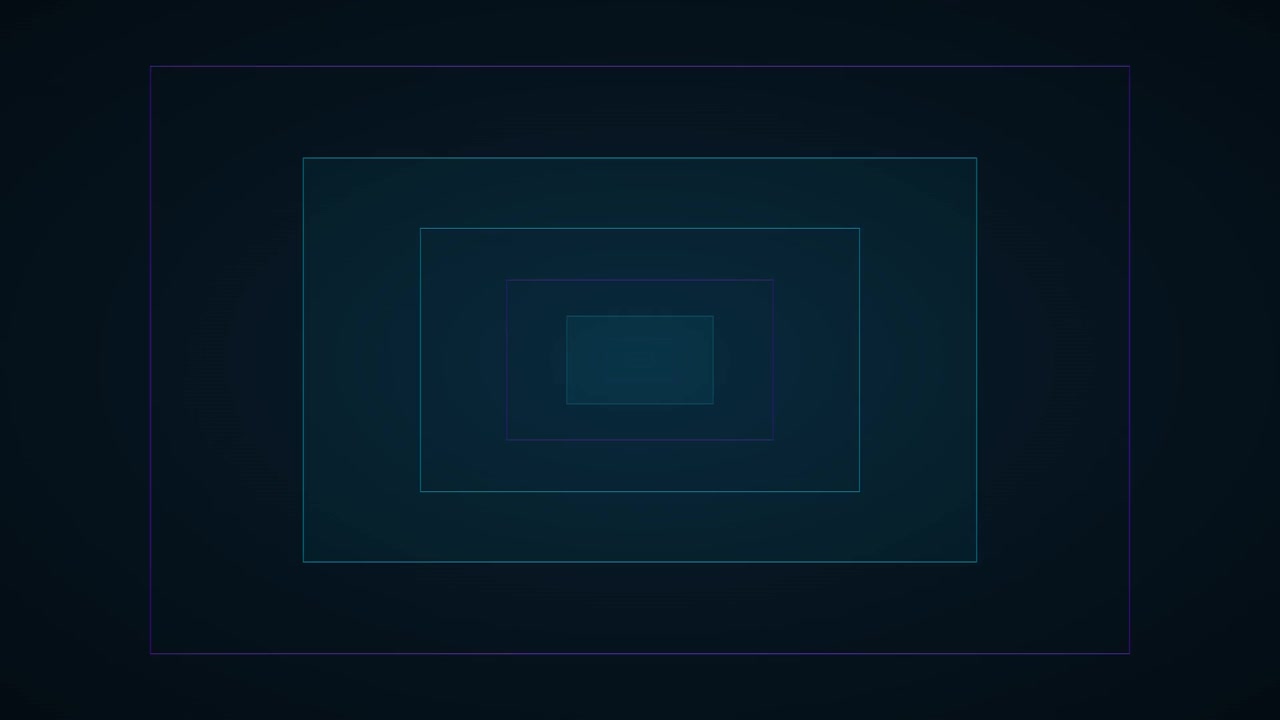 Abstract Tunnel of Glowing Rectangles on Dark Background