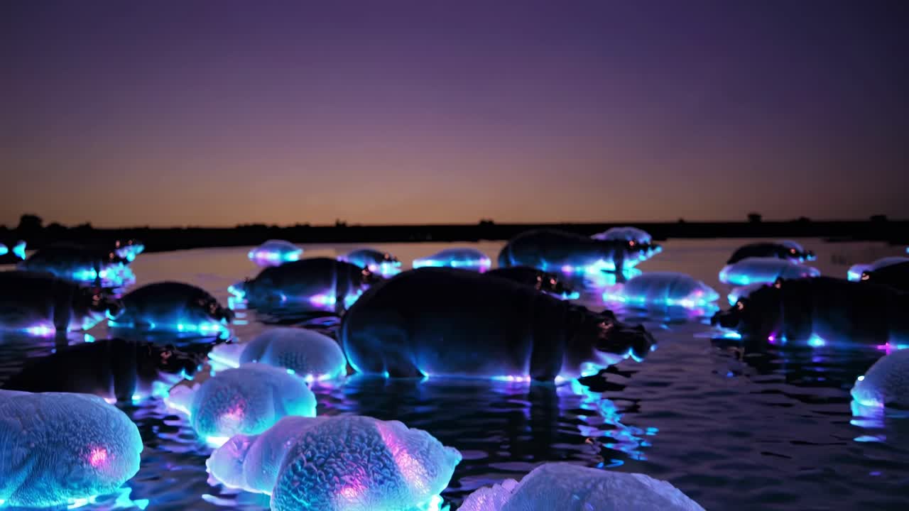 밤의 호수 에서 반이는 히포포스