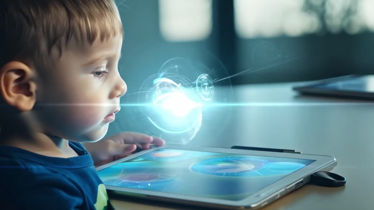 Child using a tablet with augmented reality