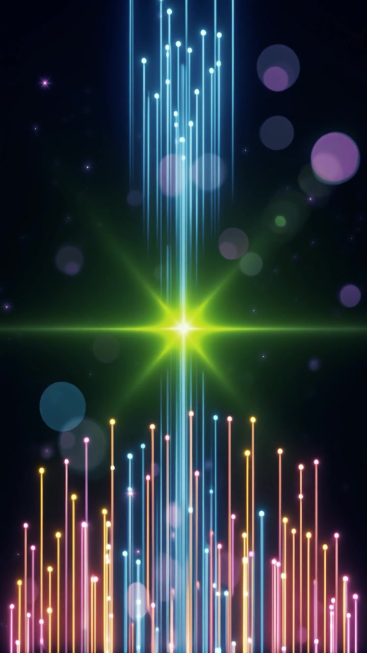 Animazione Astratta Vibrante di Linee Digitali e Particelle di Luce