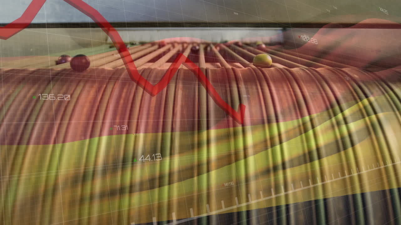 animación de diagrama rojo, procesamiento de datos y bandera de alemania sobre la fábrica