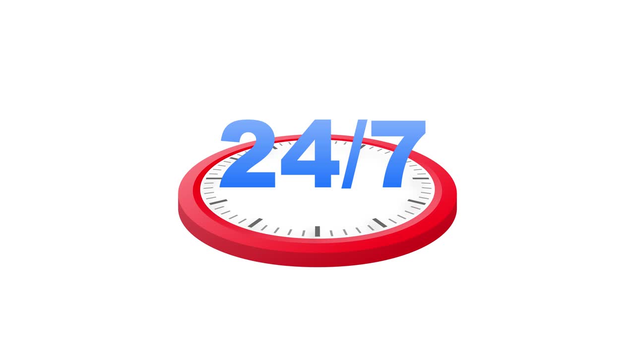 24 hours support in abstract style on white background. Customer service. Online support call center. Motion graphics.