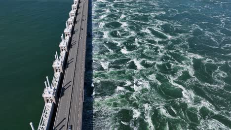 traffic over eastern scheldt storm surge barrier, delta works, zeeland