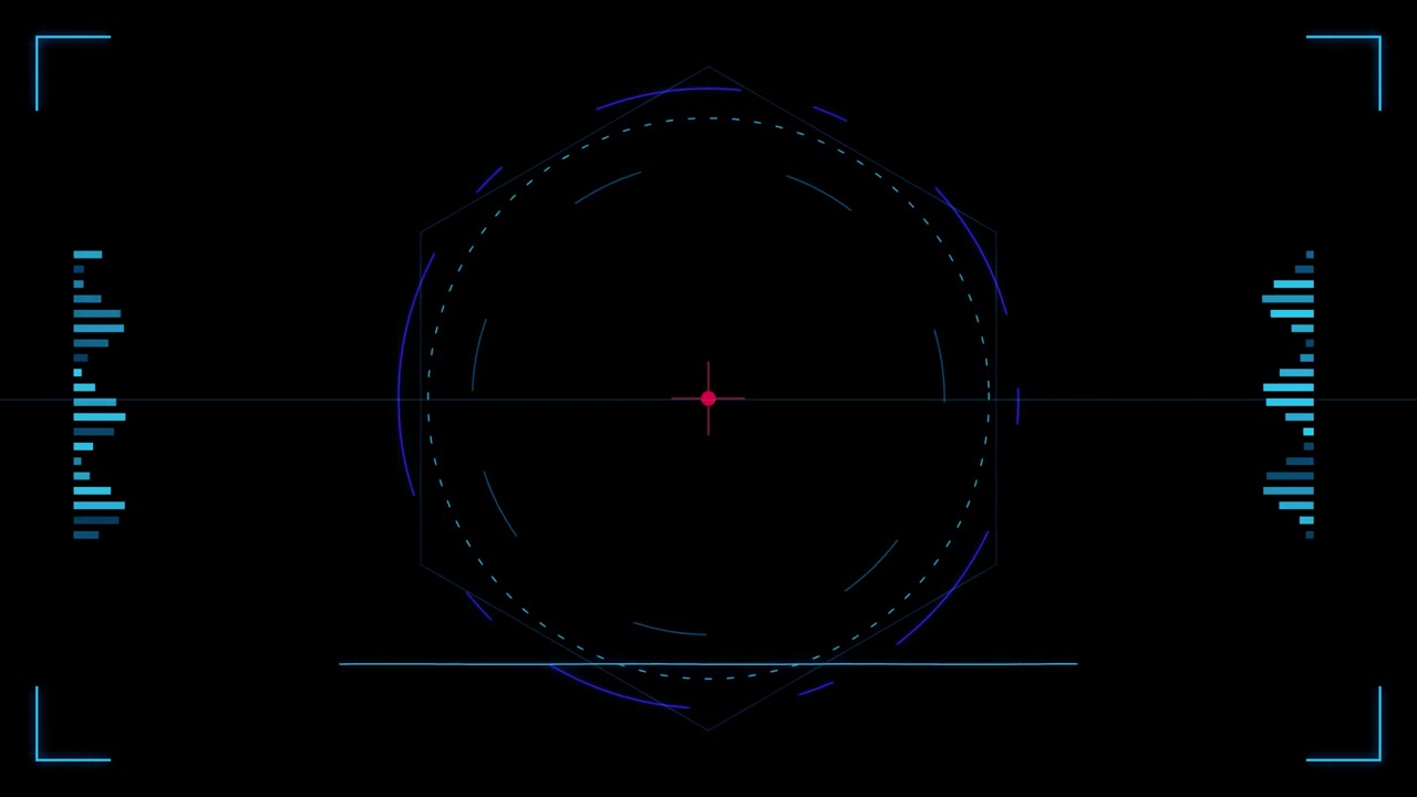 Futuristic Digital HUD Interface with Rotating Hexagonal Target