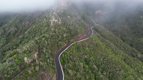 Vista-Aérea-De-Una-Carretera-De-Montaña-Rodeada-Por-Un-Bosque-Verde-En-Un-Día-Nublado