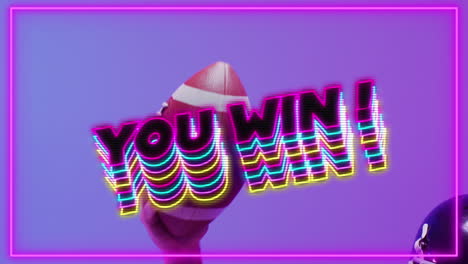 아메리칸 볼 플레이어와 네온 프레임에 대한 텍스트를 이기는 애니메이션