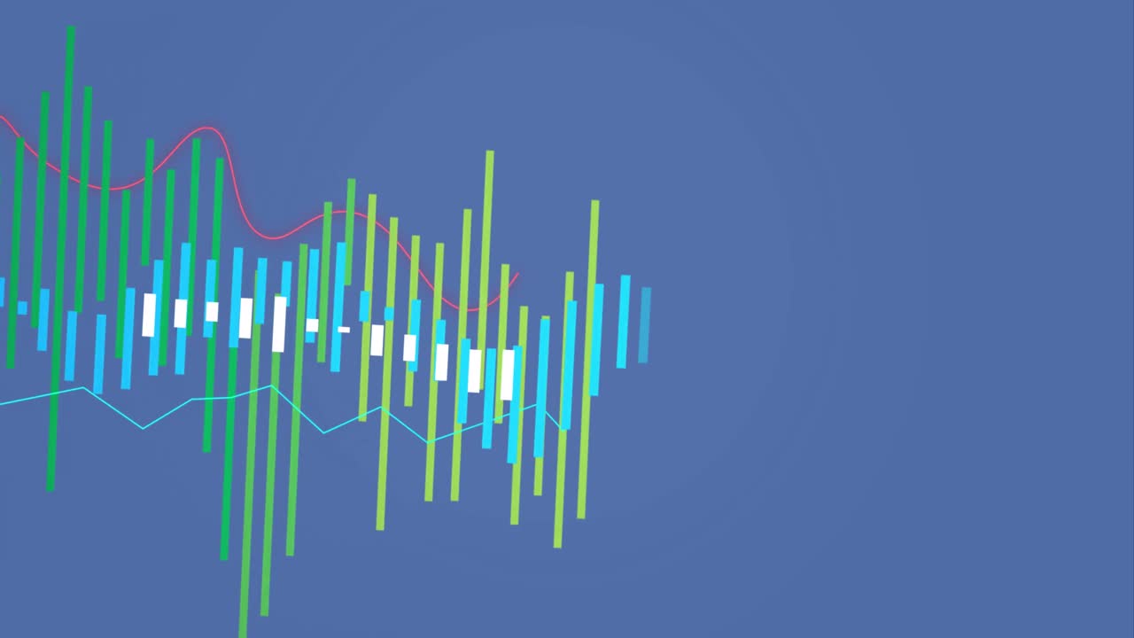 검은색 배경 위에 빨간색과 파란색 선으로 처리 된 금융 그래프