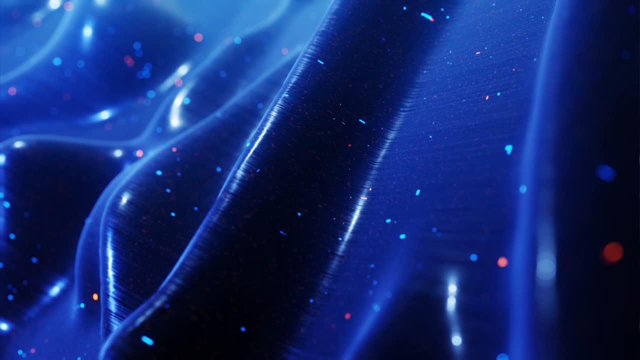 fantastical festive blue bg. Stylish abstract looped background, waves move on glossy surface like landscape made of liquid blue wax with sparkles. Beautiful soft background with smooth animation 4k