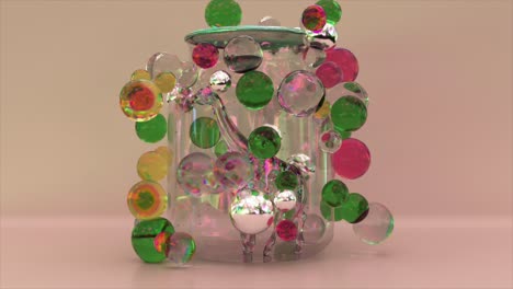 Diamond-Giraffe-Walks-Inside-a-Transparent-Glass-Jar-Blue-Red-Transparent-Metallic-Bubbles-Fly