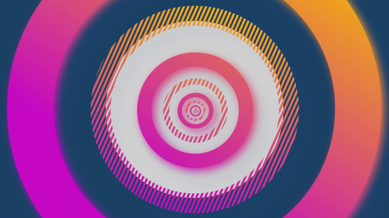 Colorful concentric circles animation with striped patterns on blue background
