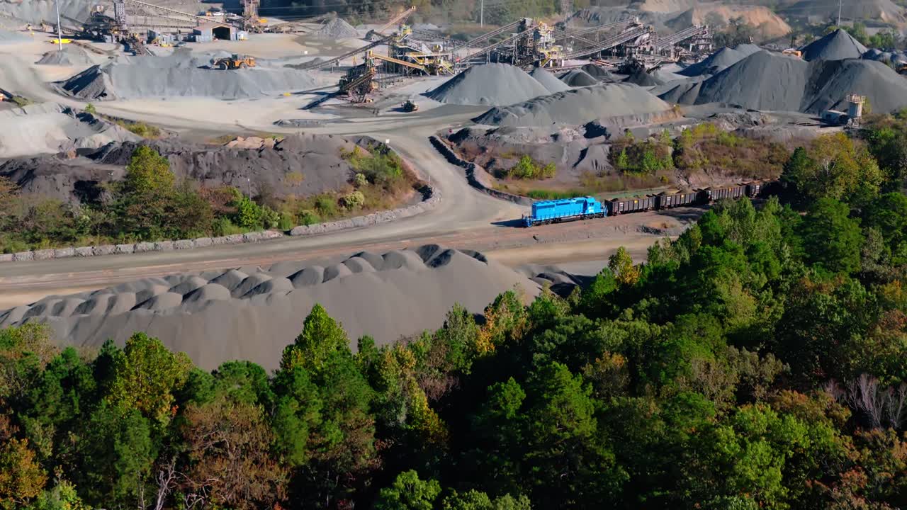 Quarry With Industrial Equipment And Processed Materials At Martin Marietta - Jones Mill Quarry In Arkansas, USA. Aerial Shot