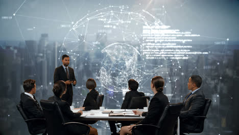 Businessman-discussing-presentation-to-colleagues-in-the-office