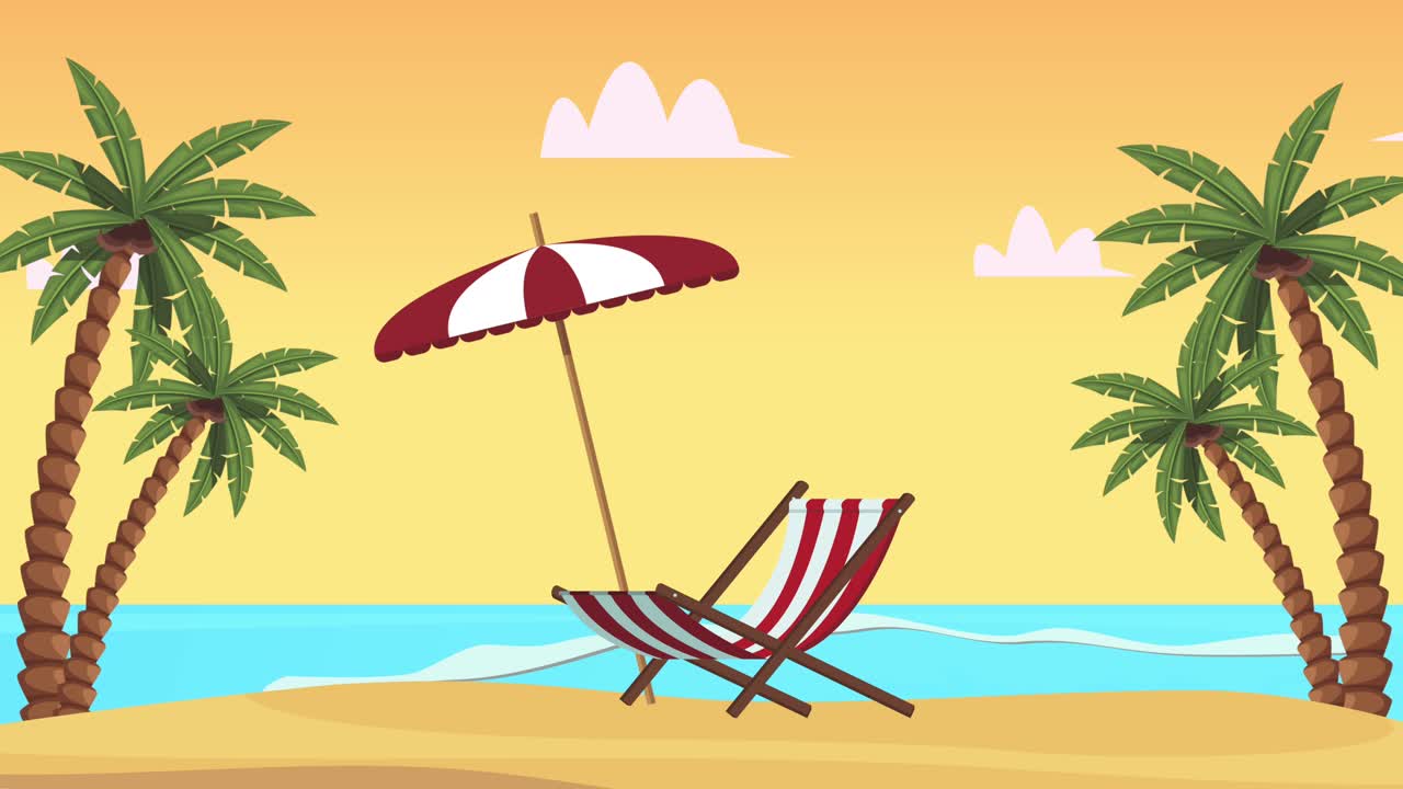 escena de paisaje marítimo de verano en la playa con paraguas y silla