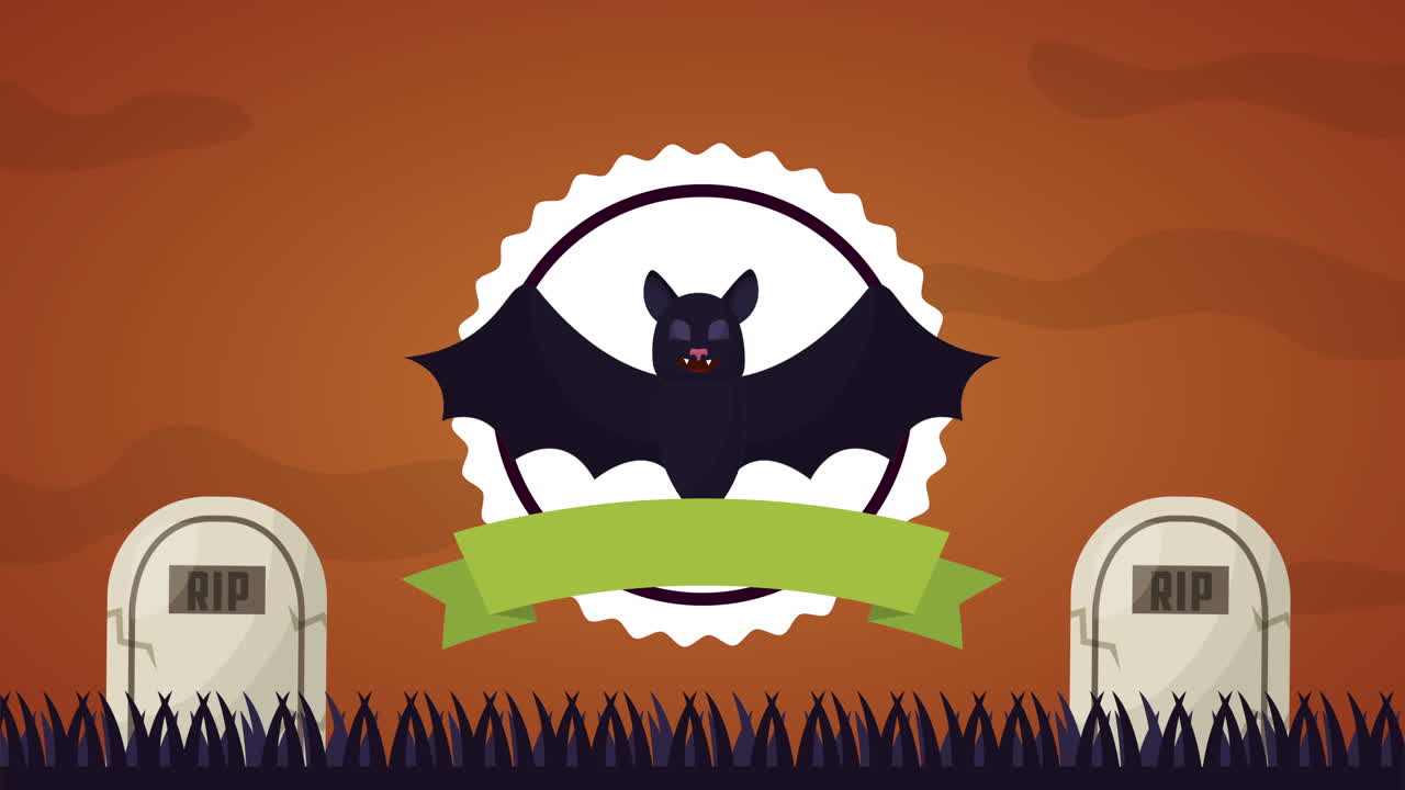 feliz celebración de halloween con animación de cementerio