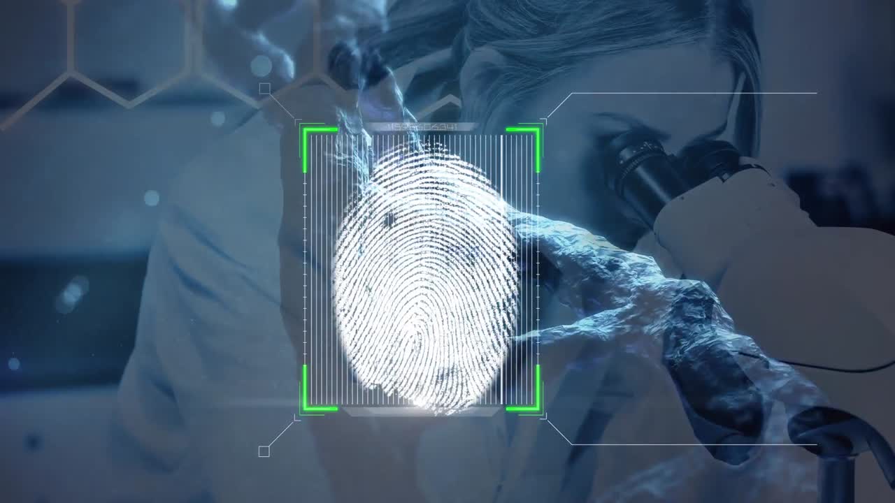 animación del procesamiento de datos científicos sobre una científica caucásica