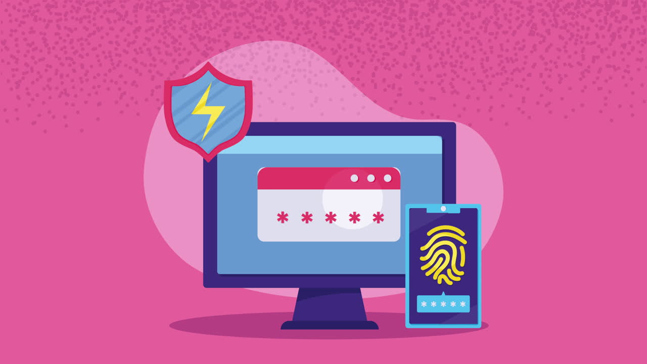 escritorio con animación de seguridad cibernética