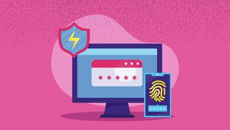 escritorio con animación de seguridad cibernética