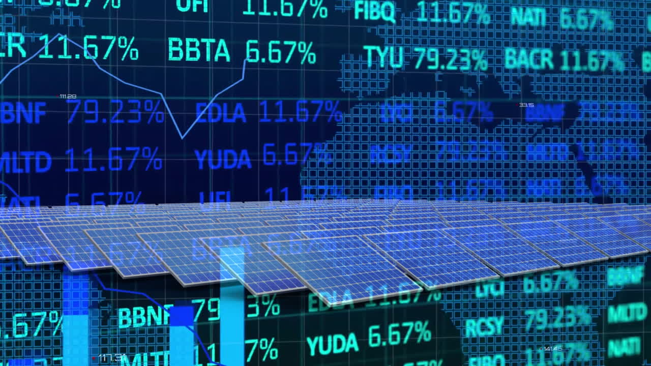 태양 전지 패널을 이용한 금융 데이터 처리 애니메이션