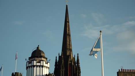 Scottish flag, St Andrew&#039;s Cross waving in the wind in Edinburgh city centre