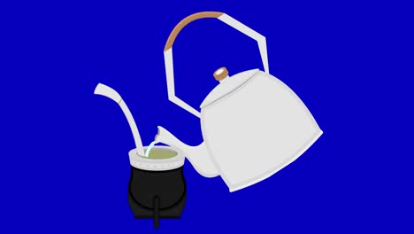 animación en bucle de una tetera vertiendo agua caliente en un mate clásico de argentina u otros países sudamericanos