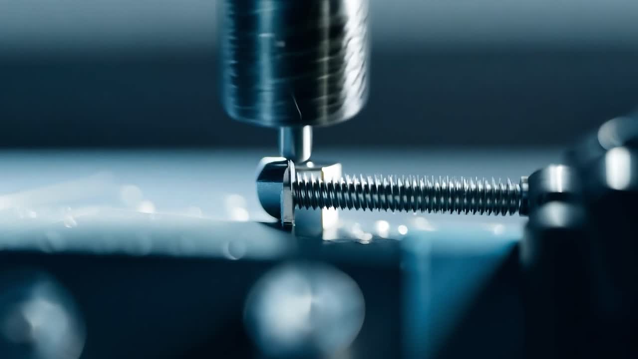 primer plano de un tornillo siendo apretado en una nuez