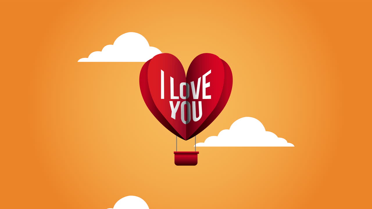 발렌타인 데이 애니메이션 카드와 심장 풍선 헬