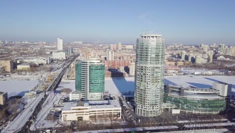 aerial view of a russian city in winter