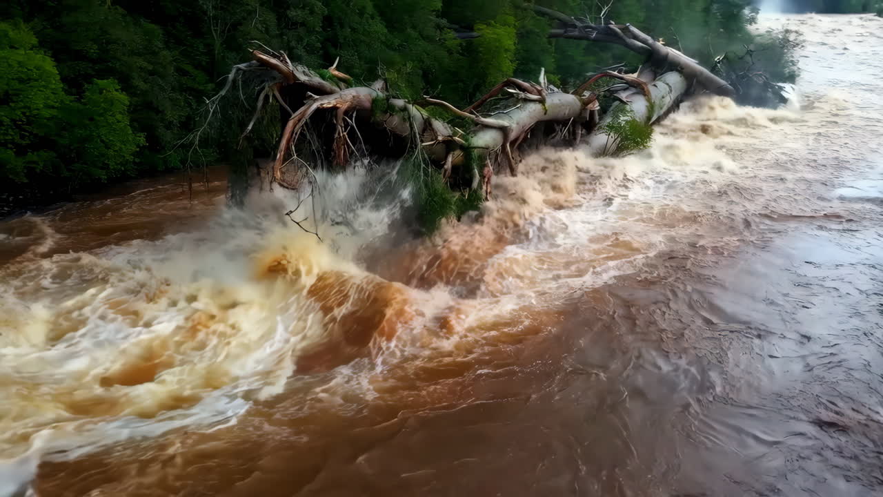 Fallen Tree in a Powerful Flood
