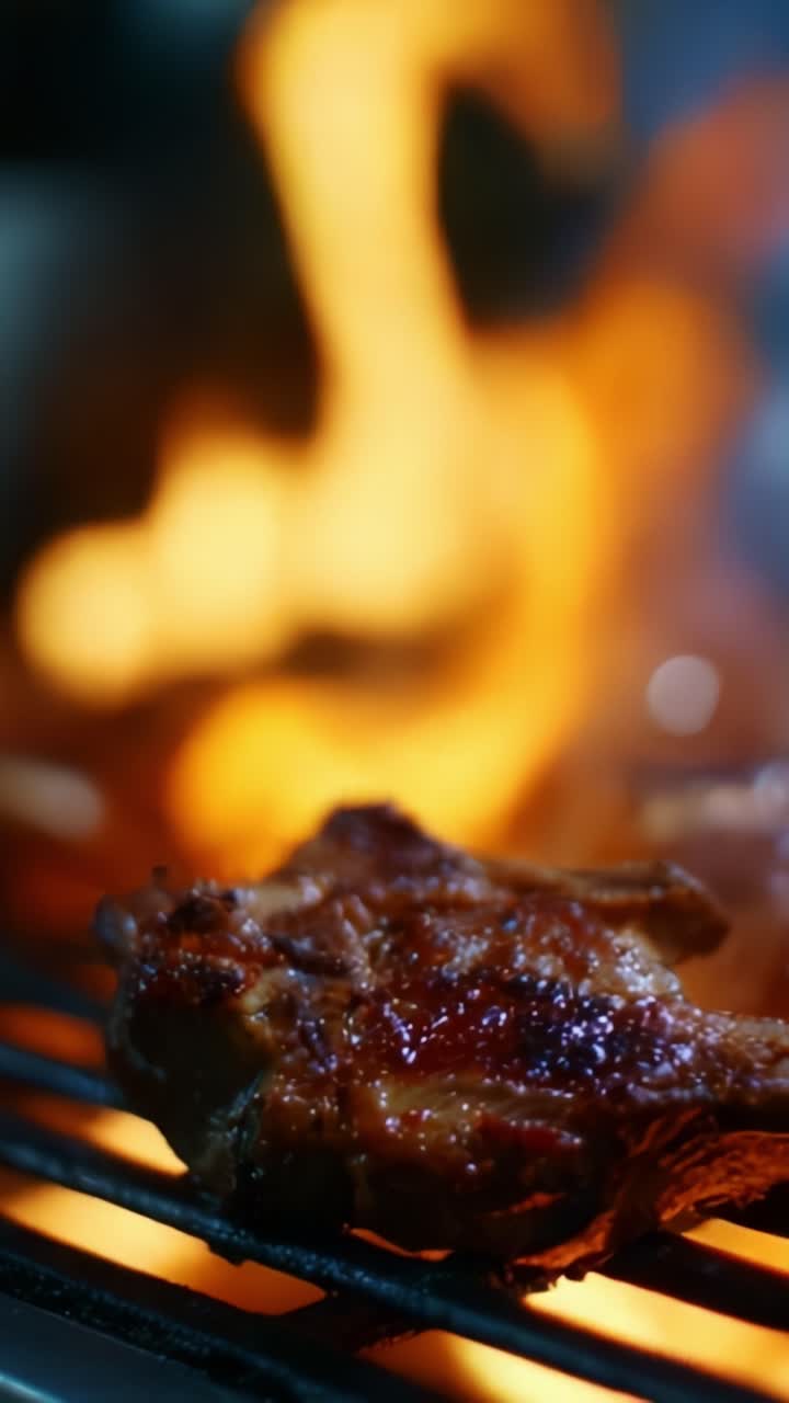 Carne alla griglia sulle fiamme: primo piano di succulento pollo che sfrigola su una griglia per barbecue, catturando l'essenza dei barbecue estivi e della cucina all'aperto
