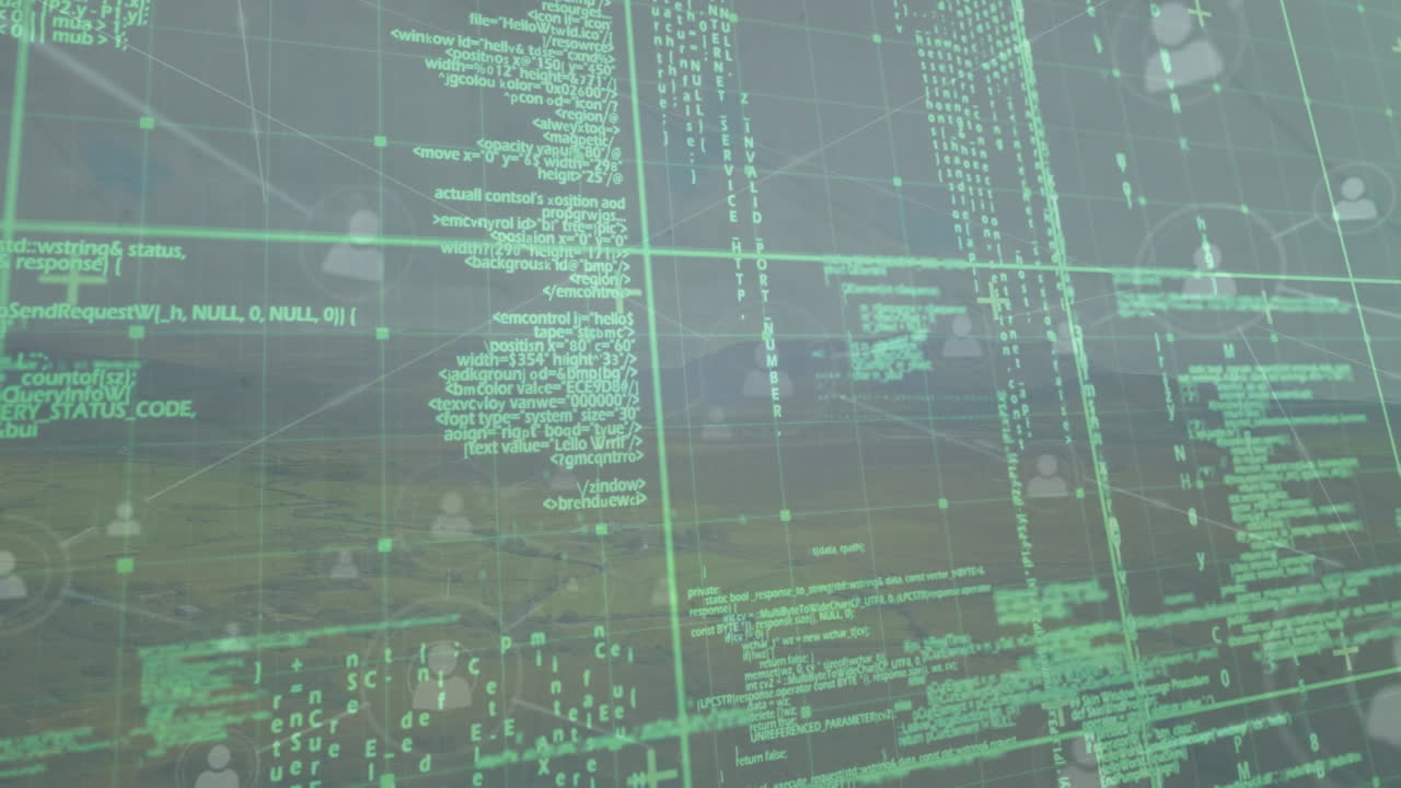 animación de la red de conexiones con iconos sobre el paisaje